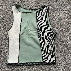 2 zebra print color block crop tops